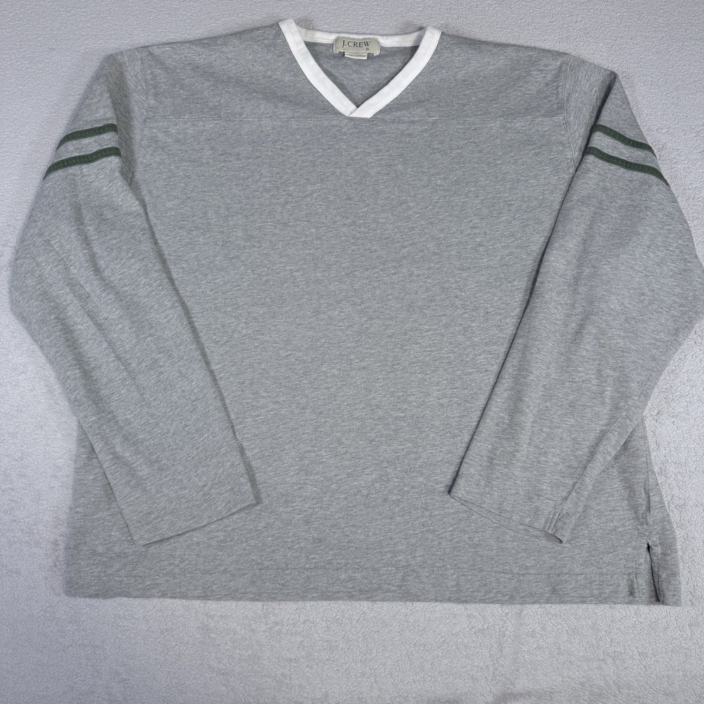 J.Crew Mens XL Gray Football Shirt Long Sleeve Green Varsity Stripes 100% Cotton